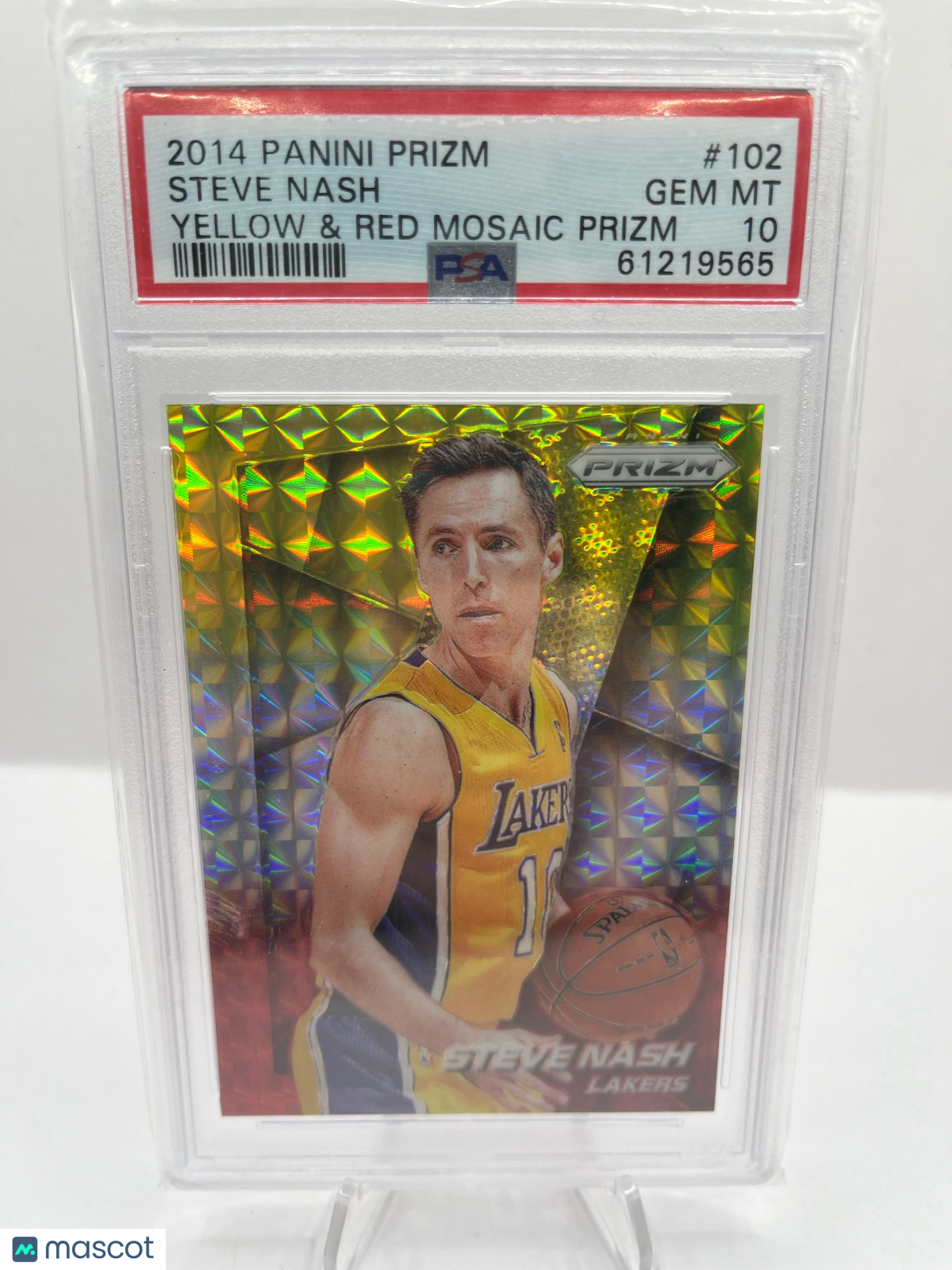 2014 Panini Prizm Steve Nash #102 Yellow & Red Mosaic Prizm Basketball PSA 10