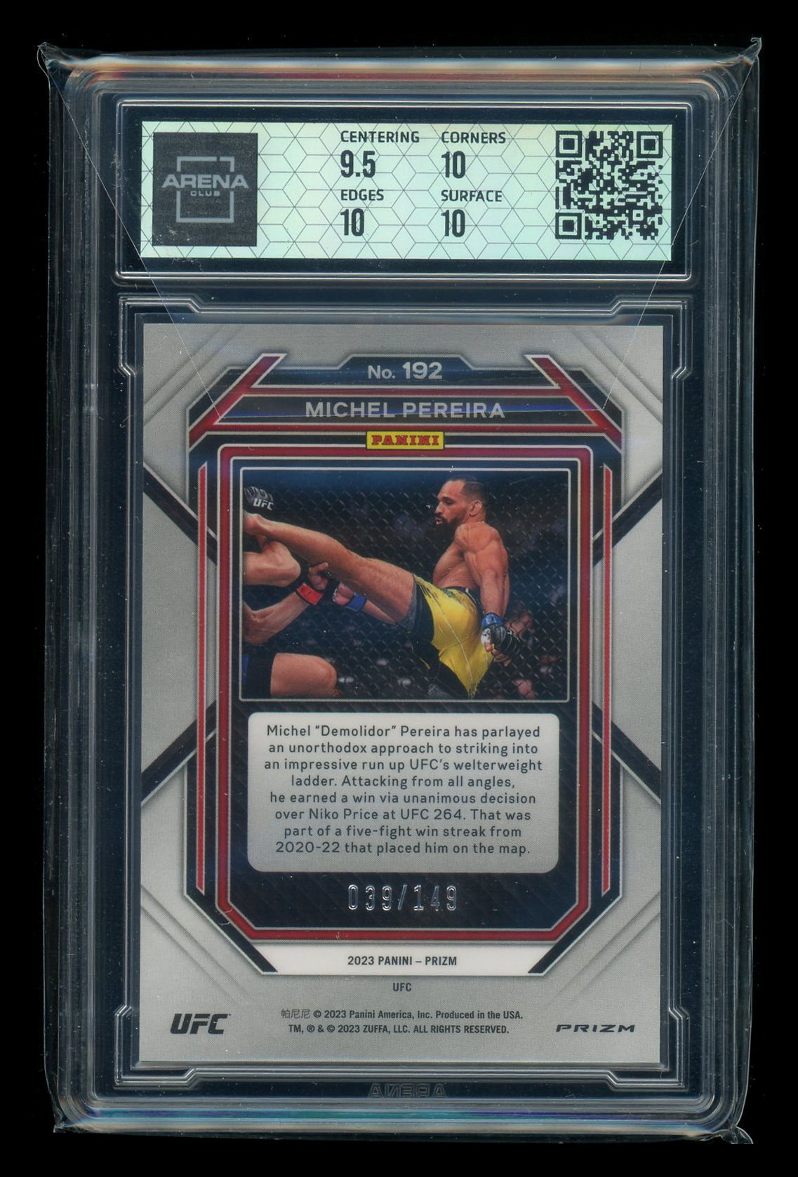 2023 Panini Prizm UFC Michel Pereira #192 Purple 039/149 MMA Arena Club 10