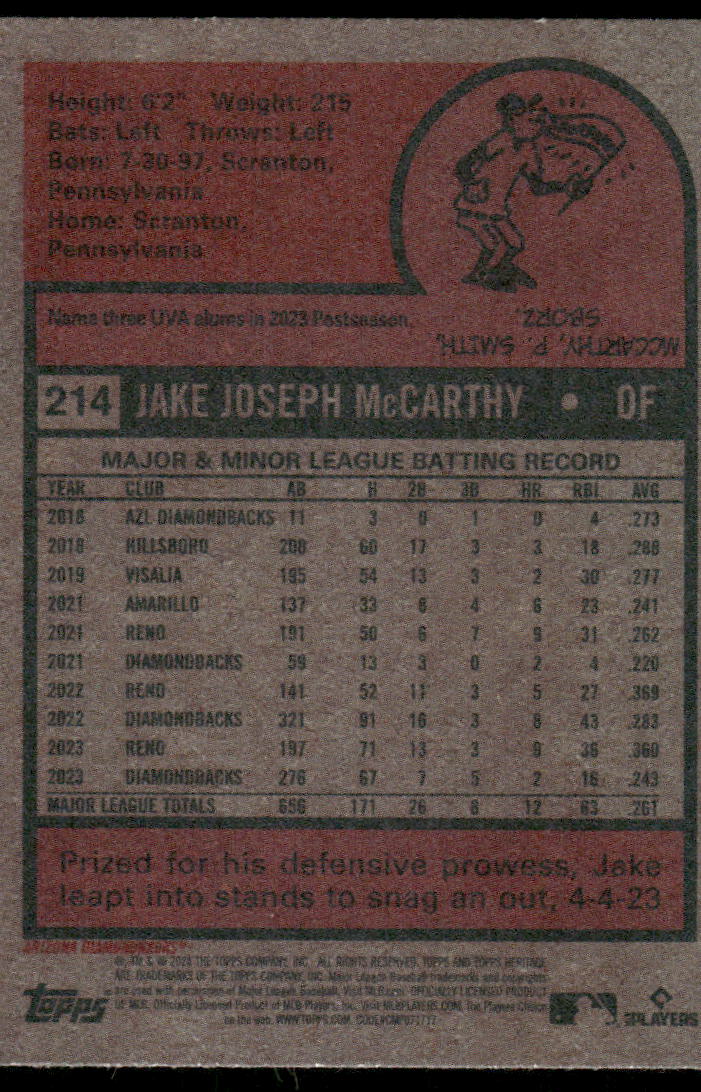2023 Topps Heritage Jake McCarthy #214 Baseball