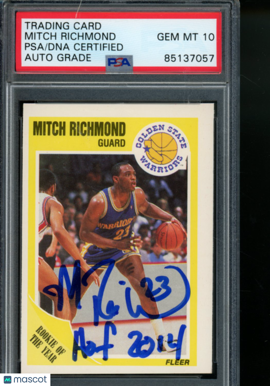 1989 FLEER MITCH RICHMOND GOLDEN STATE WARRIORS SIGNED RC #56 PSA/DNA AUTO 10
