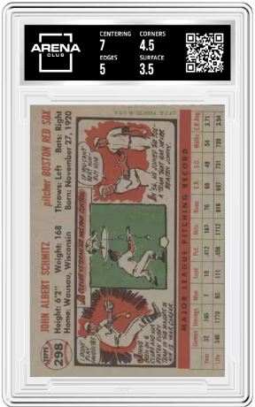 1956 Topps Johnny Schmitz #298 Grey Back Baseball Arena Club 4