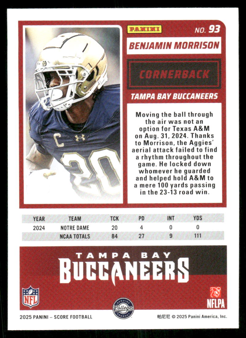 2025 Score A Treat Benjamin Morrison #93 RC Football