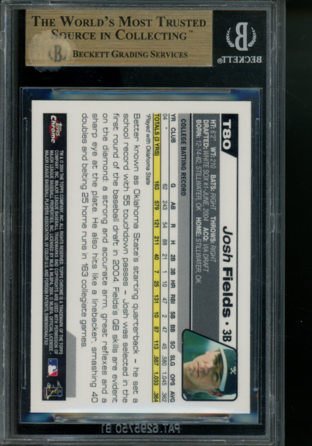 2004 Topps Traded Chrome Josh Fields #T80 Baseball BGS 9.5