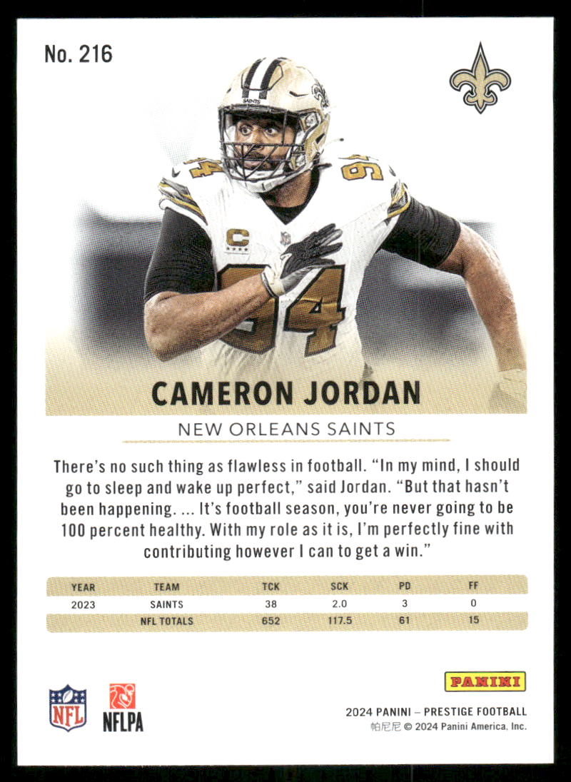 2024 Panini Prestige Cameron Jordan #216 Football