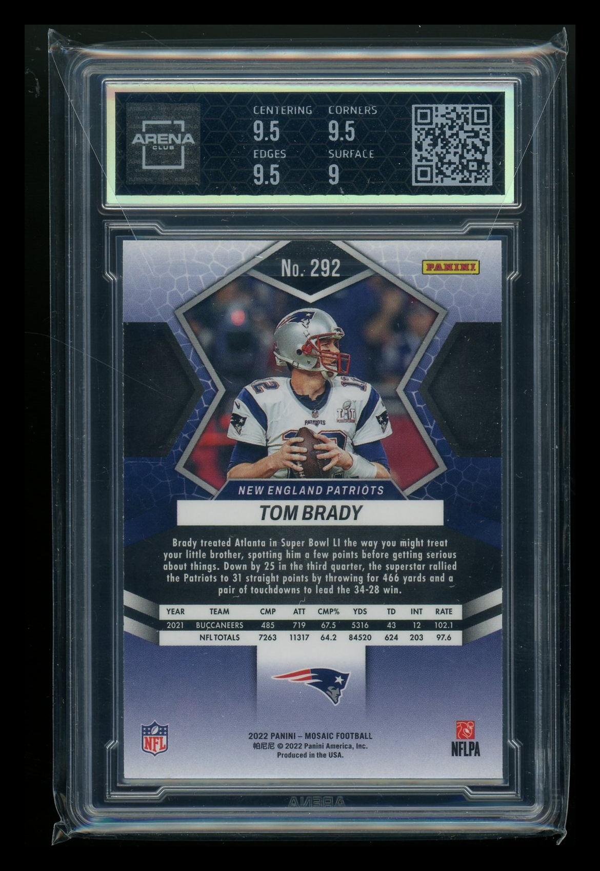 2022 Panini Mosaic Tom Brady #292 Football Arena Club 9.5