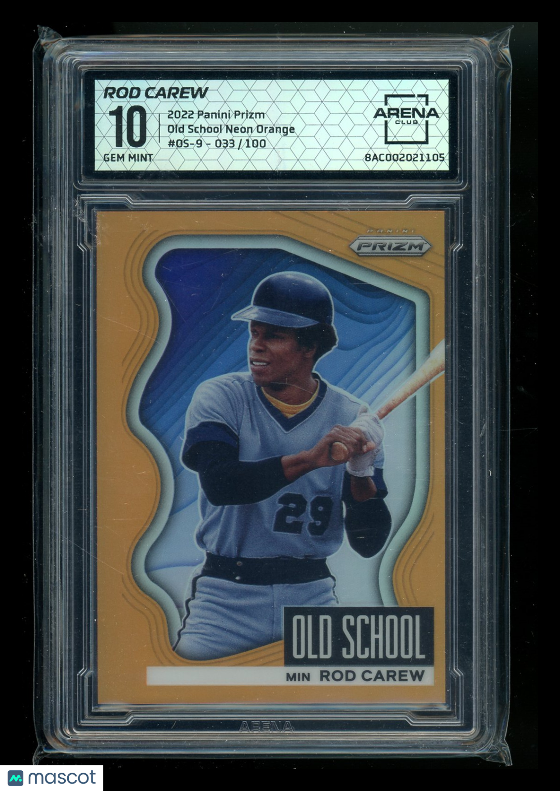 2022 Panini Prizm Old School Rod Carew #OS-9 Neon Orange 033/100 Arena Club 10