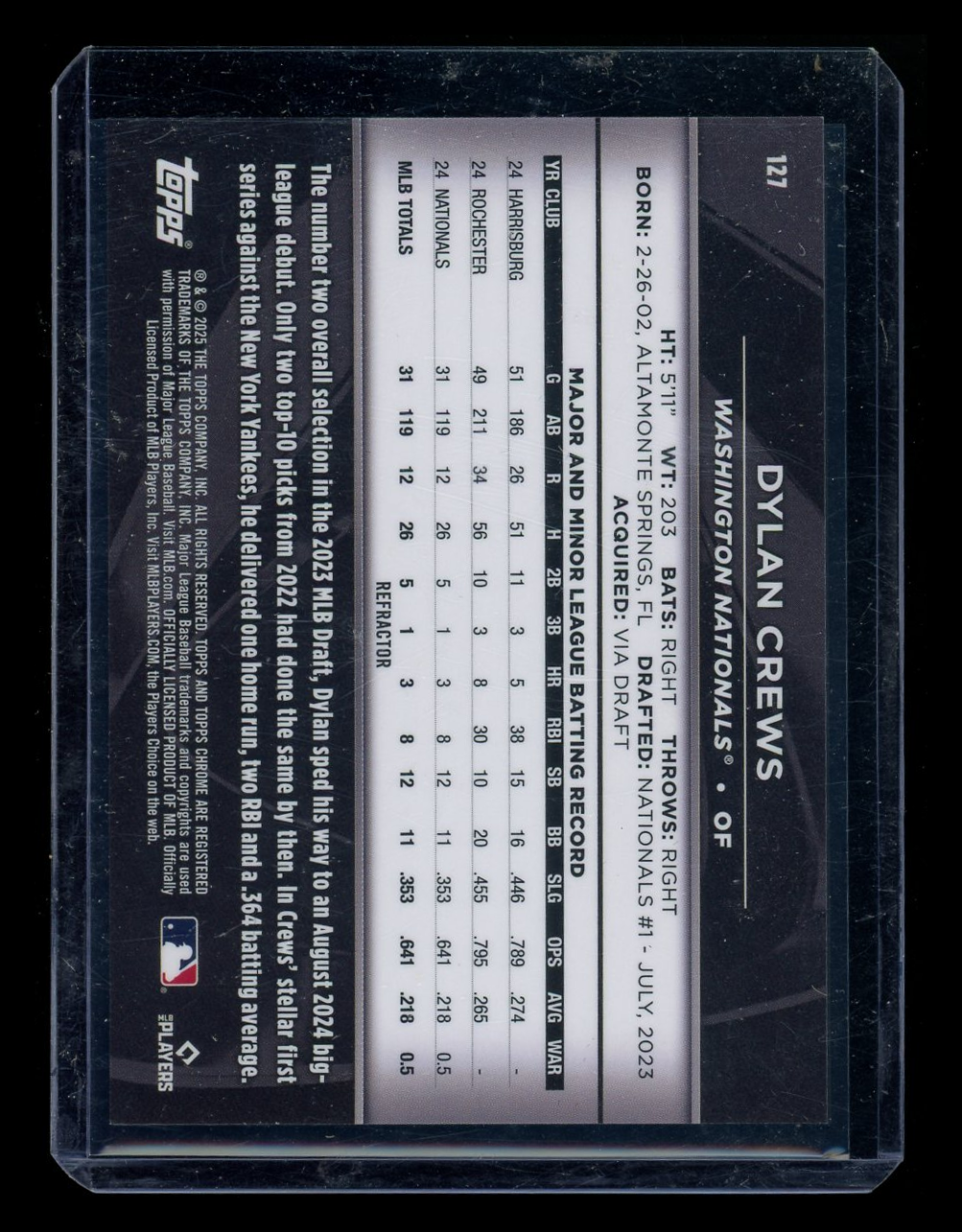 2025 Topps Chrome Black Dylan Crews #127 RC 068/199 Baseball