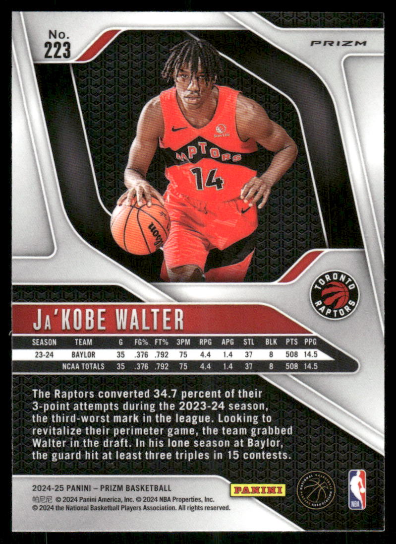 2024-25 Panini Prizm Ja'Kobe Walter #223 Red White Blue RC Basketball
