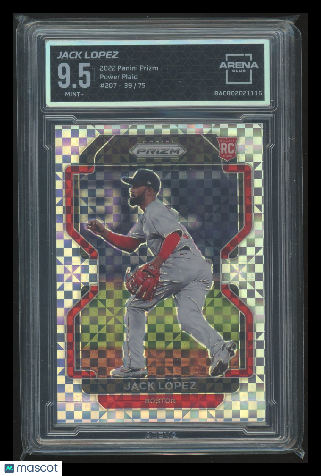2022 Panini Prizm Jack Lopez #207 Power Plaid RC 39/75 Baseball Arena Club 9.5
