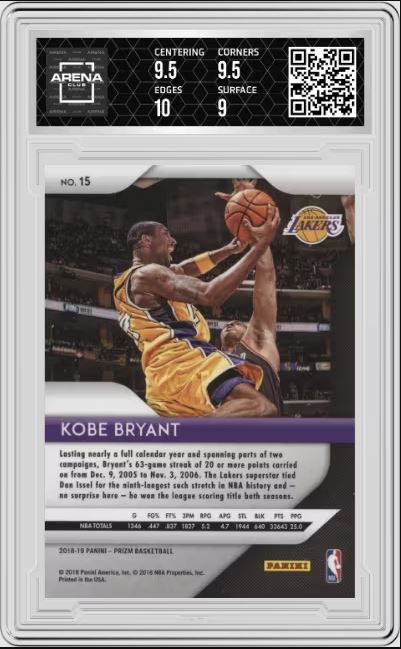 2018-19 Panini Prizm Kobe Bryant #15 Basketball AC 9.5