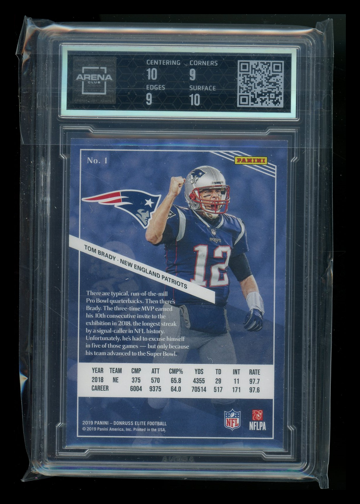 2019 Panini Donruss Elite Tom Brady #1 Football Arena Club 9.5