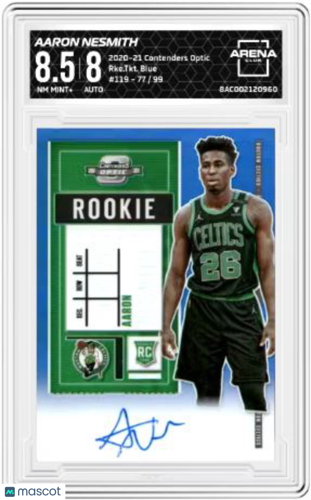 2020-21 Panini Contenders Optic Aaron Nesmith #119 Rookie Ticket Blue RC 77/99