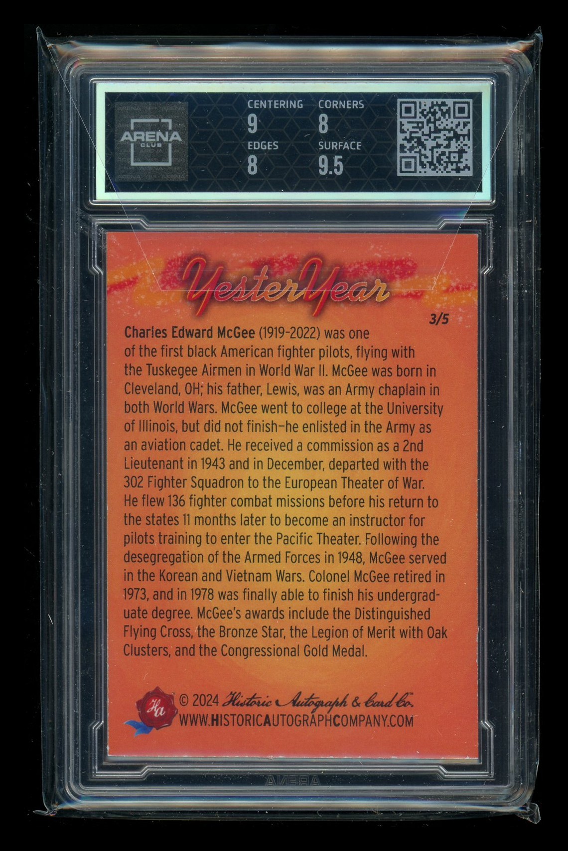 2024 Historic Autograph YesterYear Green Tint Charles McGee 3/5 #H-60 AC 8.5