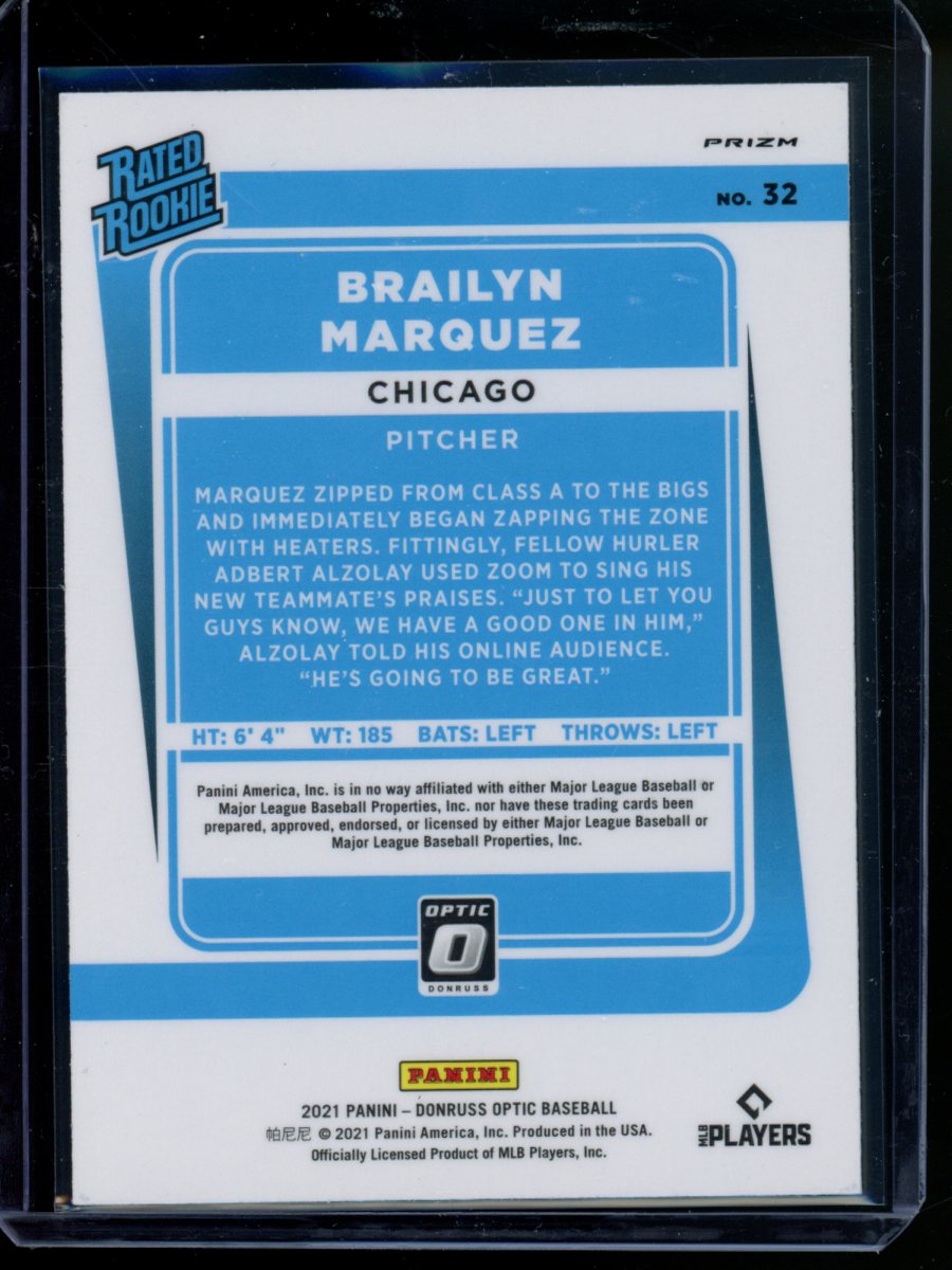 2021 Panini Donruss Optic Brailyn Marquez #32 Carolina Blue Prizm Baseball