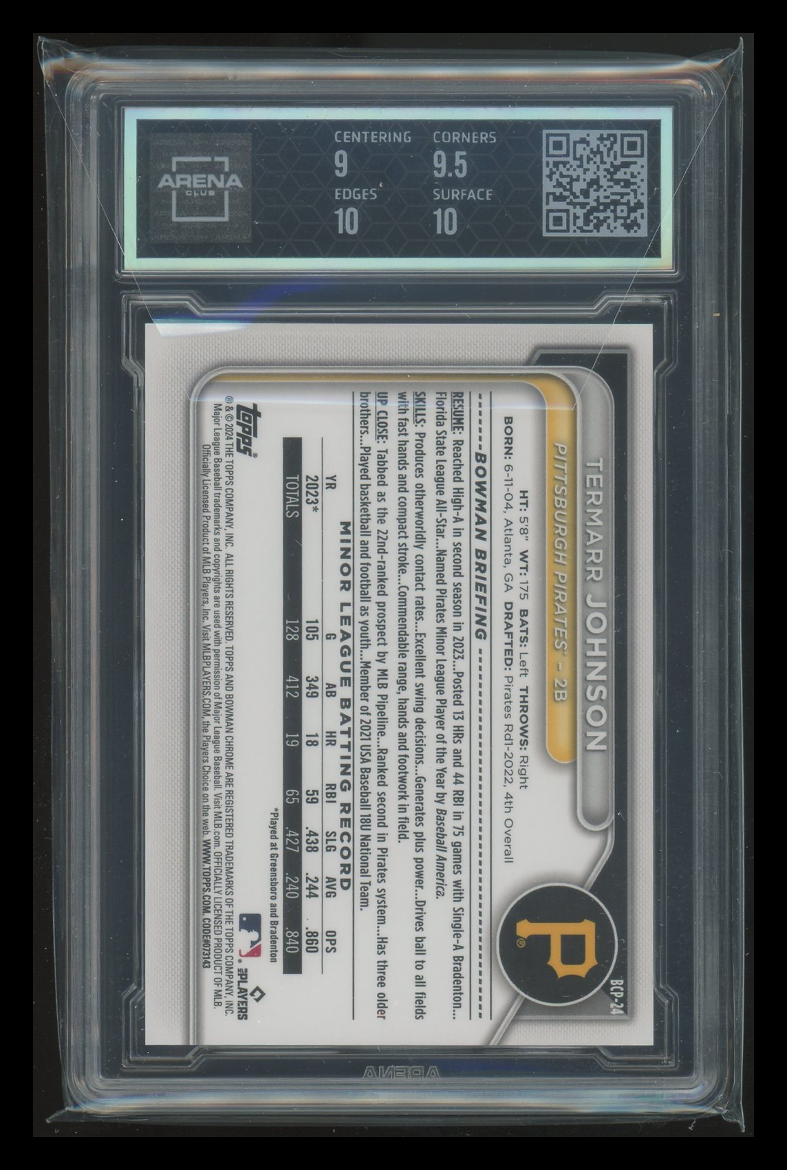 2024 Bowman Chrome Pros. Speckle Refractor Termarr Johnson BCP-24 233/299 AC 9.5