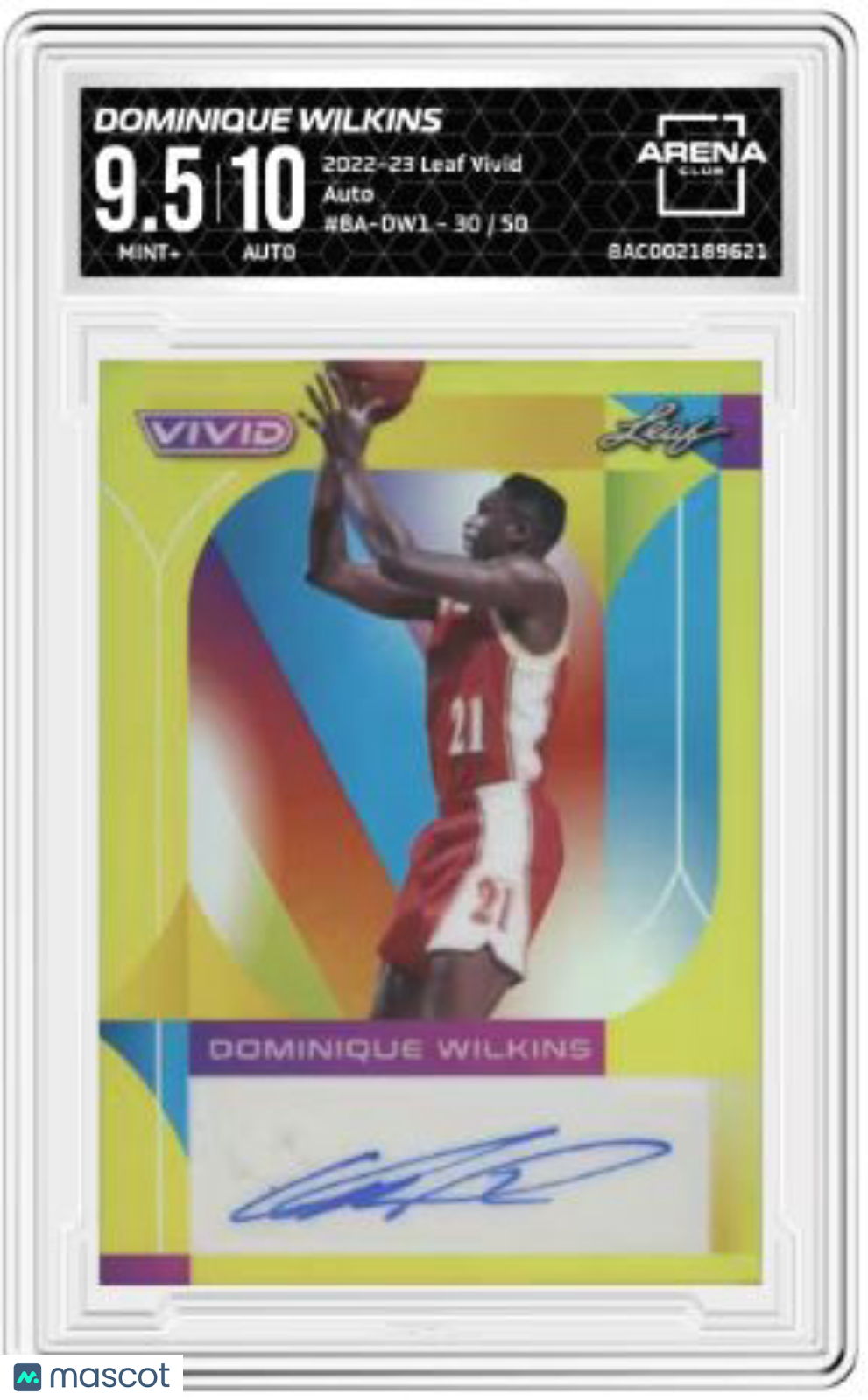 2022-23 Leaf Vivid Dominique Wilkins #BA-DW1 Auto 30/50 Arena Club 9.5