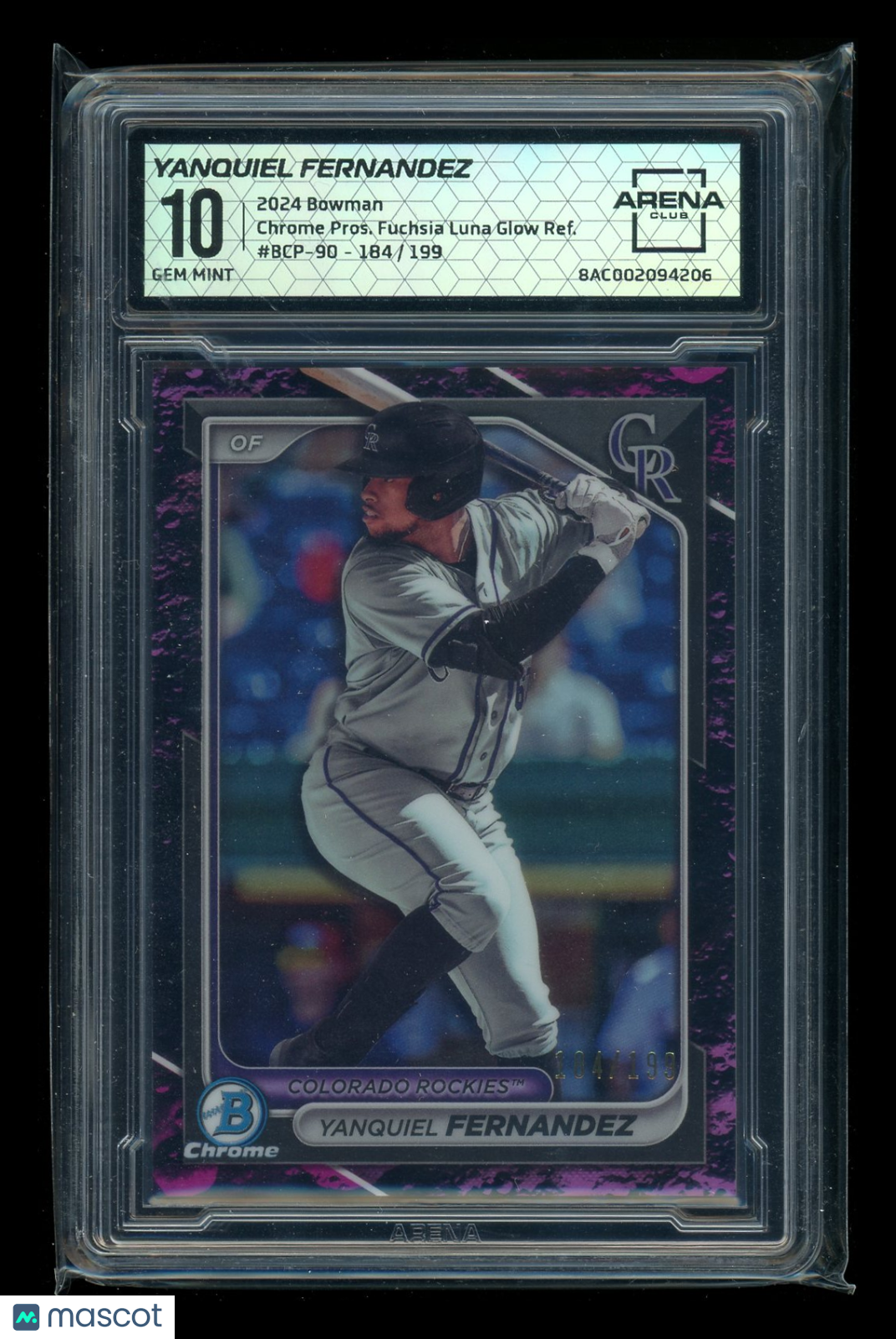 2024 Bowman Chrome Fuchsia Lunar Ref Yanquiel Fernandez #BCP-90 184/199 SC 10