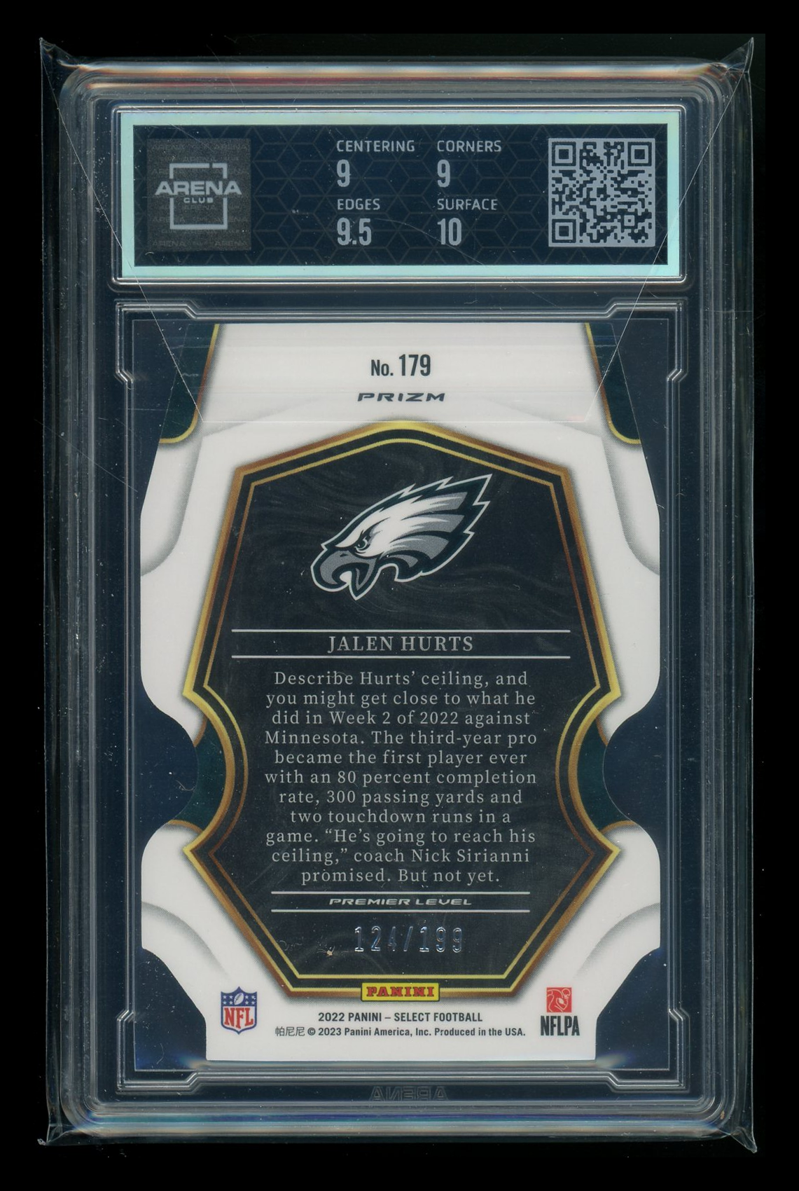 2022 Panini Select Prizm Die-Cut Orange Jalen Hurts #179 Die-Cut 124/199 AC 9.5