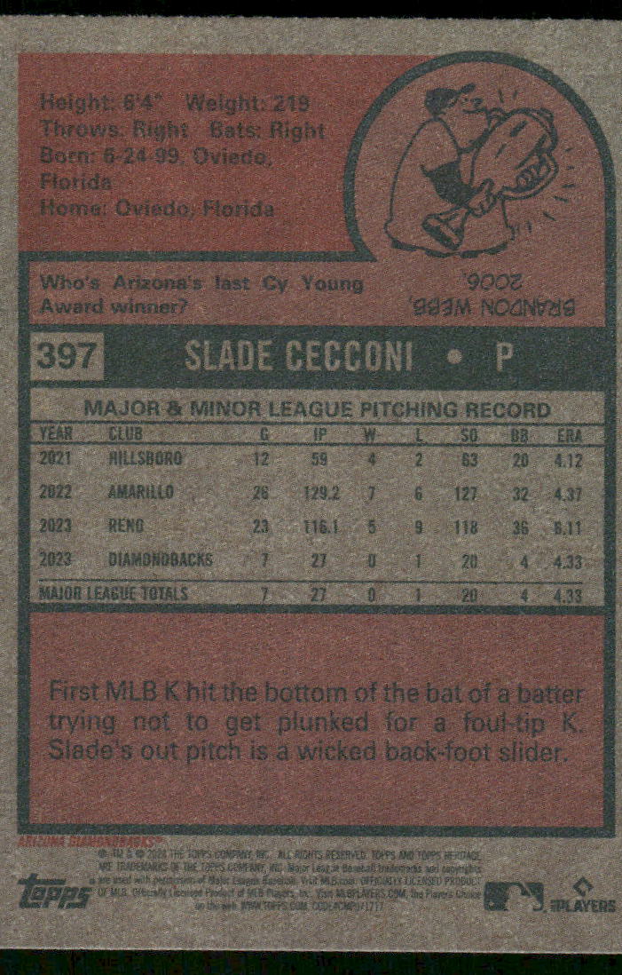 2024 Topps Heritage Slade Cecconi #397 RC Baseball