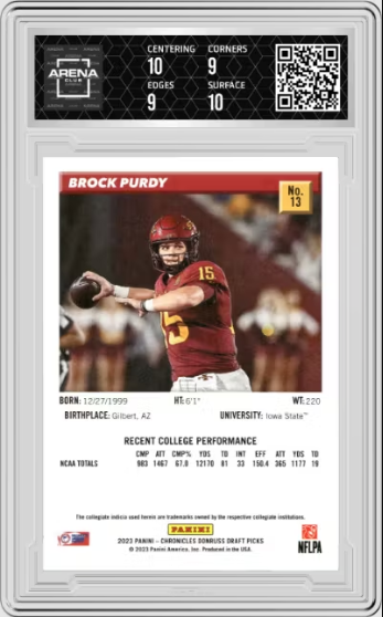 2023 Panini Chronicles DP Brock Purdy #13 Donruss Retro Football AC 9.5