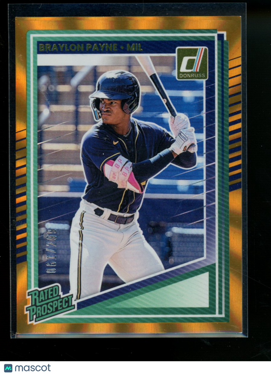 2025 Donruss Rated Prospect Braylon Payne #117 Orange Rated Prospect 061/299