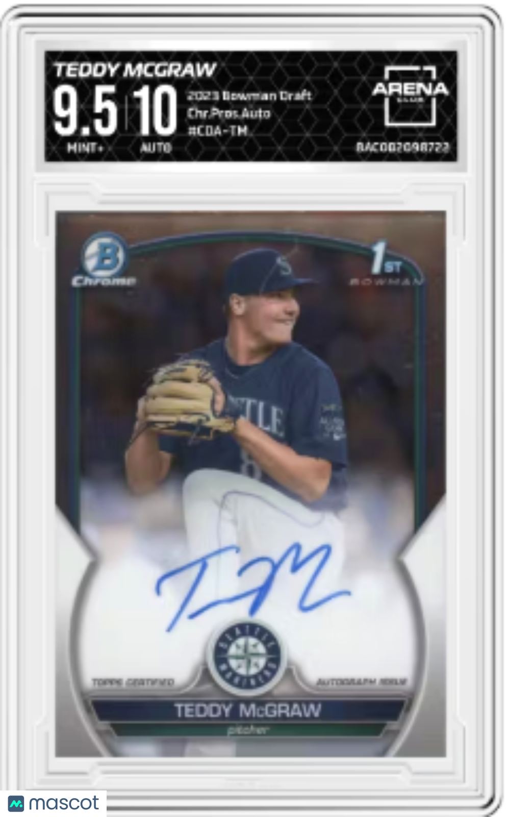 2023 Bowman Draft Teddy McGraw #CDA-TM Chrome Prospect Auto Arena Club 9.5