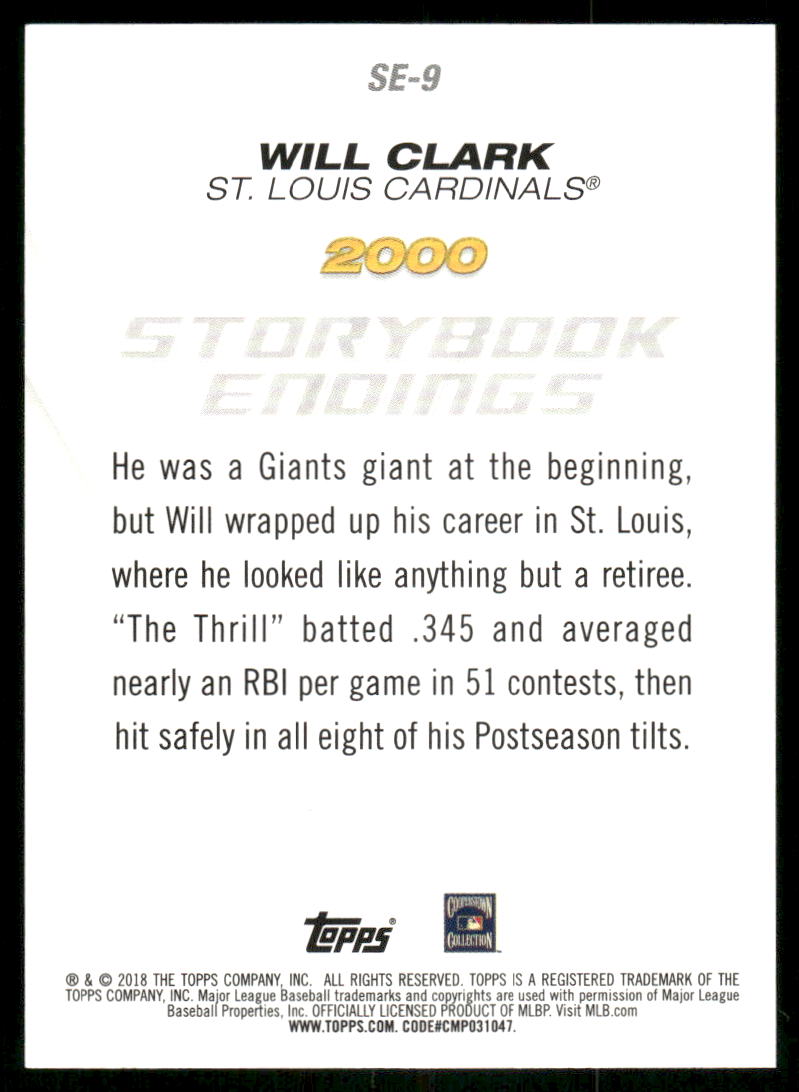 2018 Topps Storybook Endings Will Clark #SE-9 Baseball