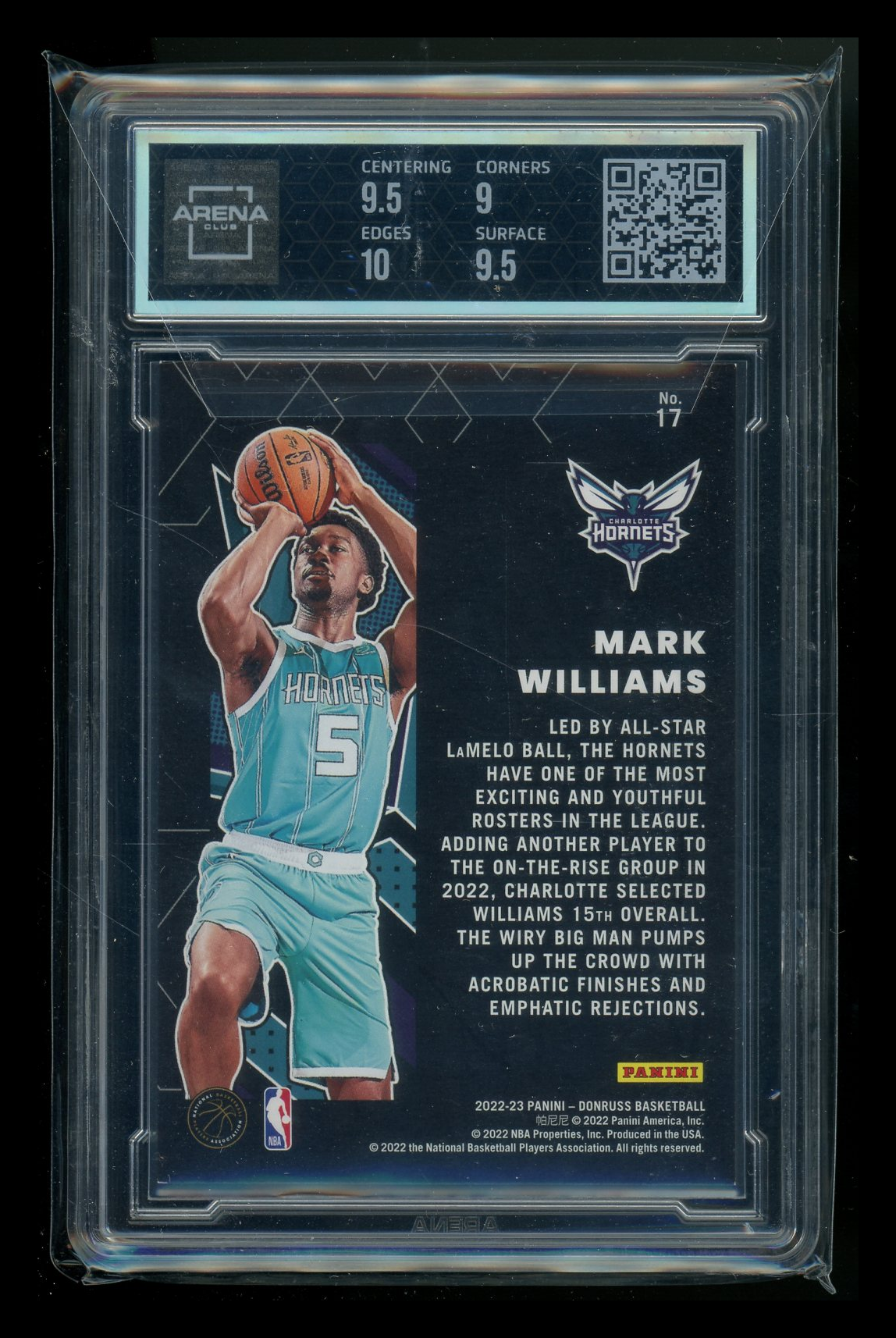 2022-23 Panini Donruss Great Purple Holo Laser Mark Williams #17 61/99 AC 9.5