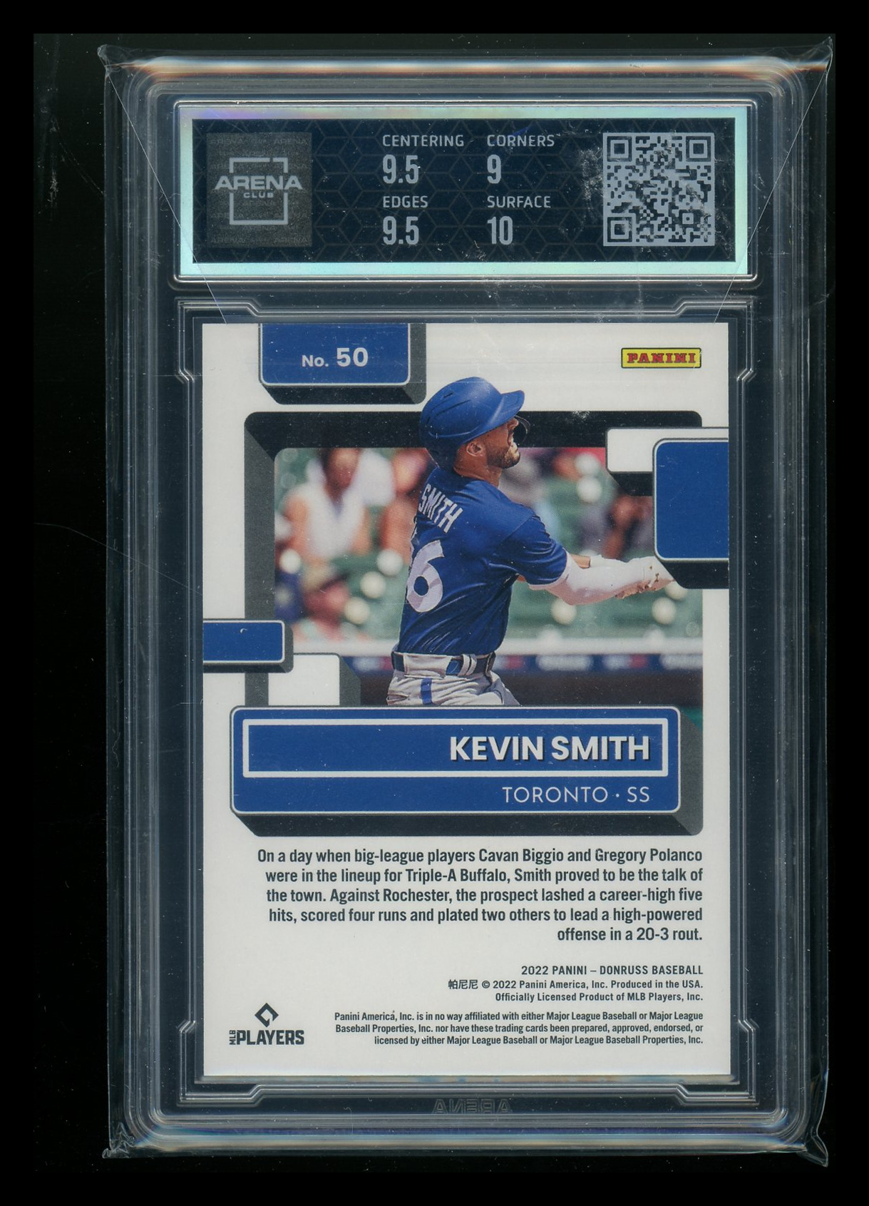2022 Panini Donruss Rated Rookie Red Kevin Smith #50 0597/2022 Arena Club 9.5