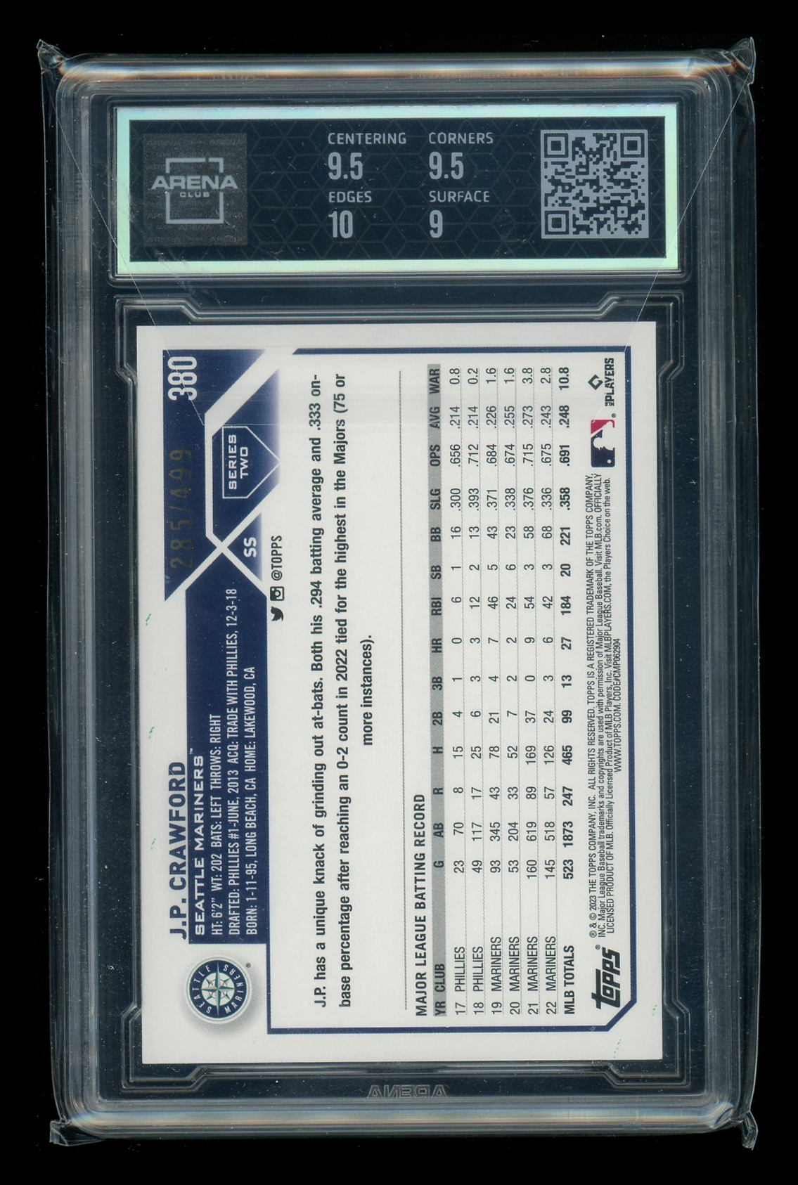 2023 Topps Green Foil J.P. Crawford #380 285/499 Baseball Arena Club 9.5