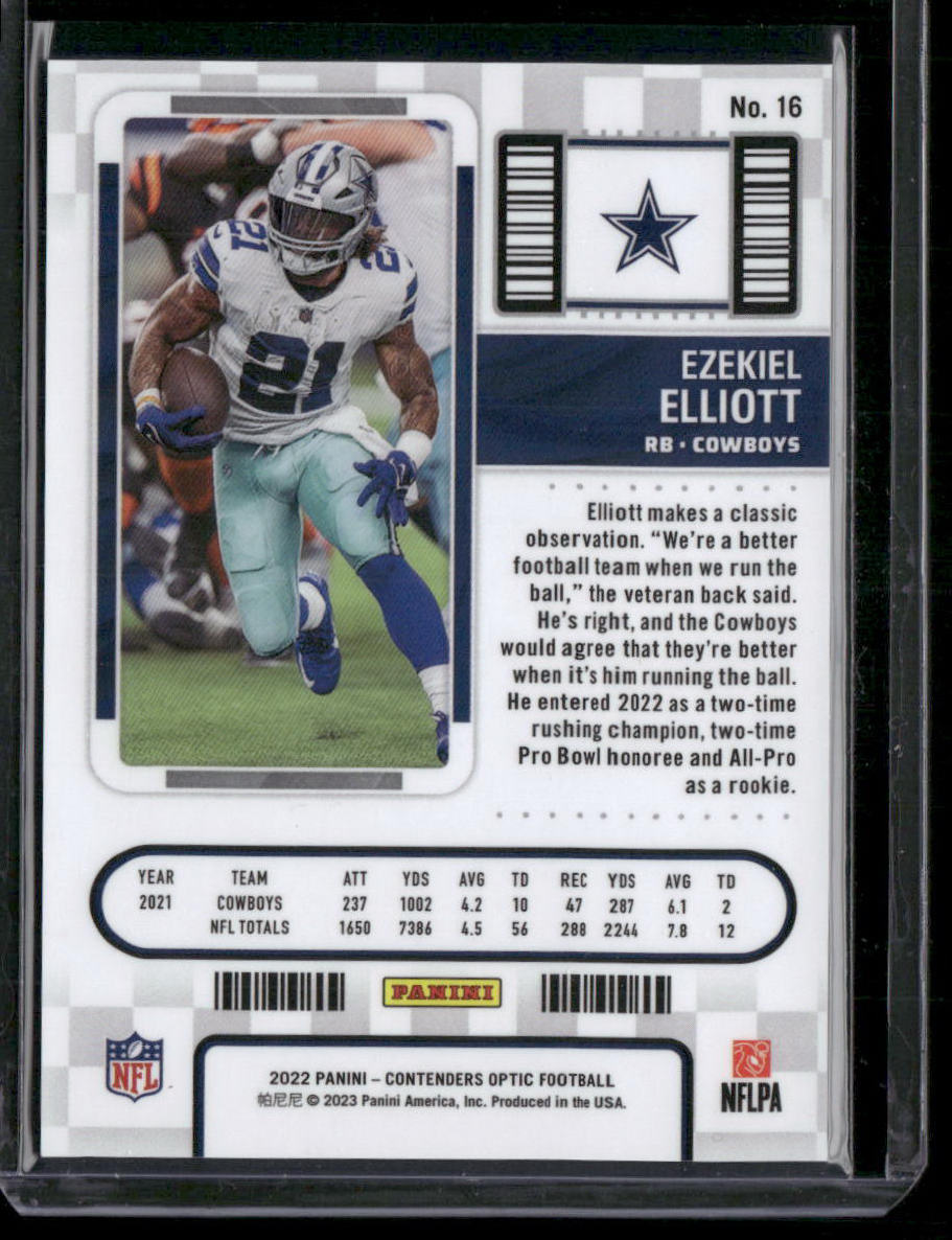 2022 Panini Contenders Football Ezekiel Elliott #16 Season Ticket Football