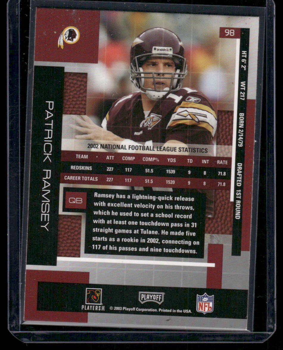 2003 Playoff Absolute Memorabilia Patrick Ramsey #98 Football