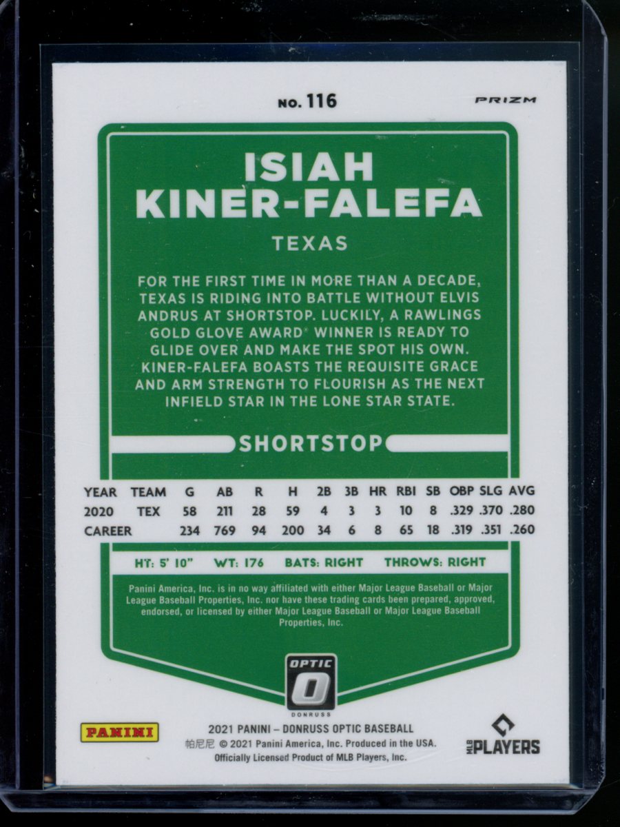 2021 Panini Donruss Optic Prizm Isiah Kiner-Falefa #116 Carolina Blue Prizm