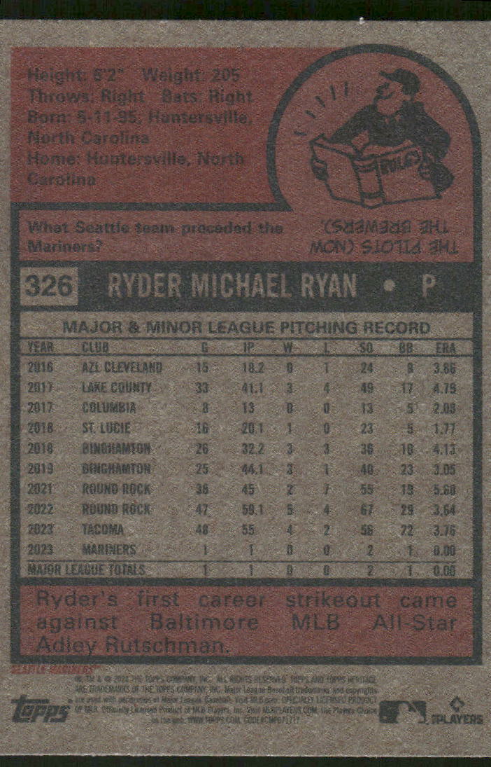 2024 Topps Heritage Ryder Ryan #326 RC Baseball