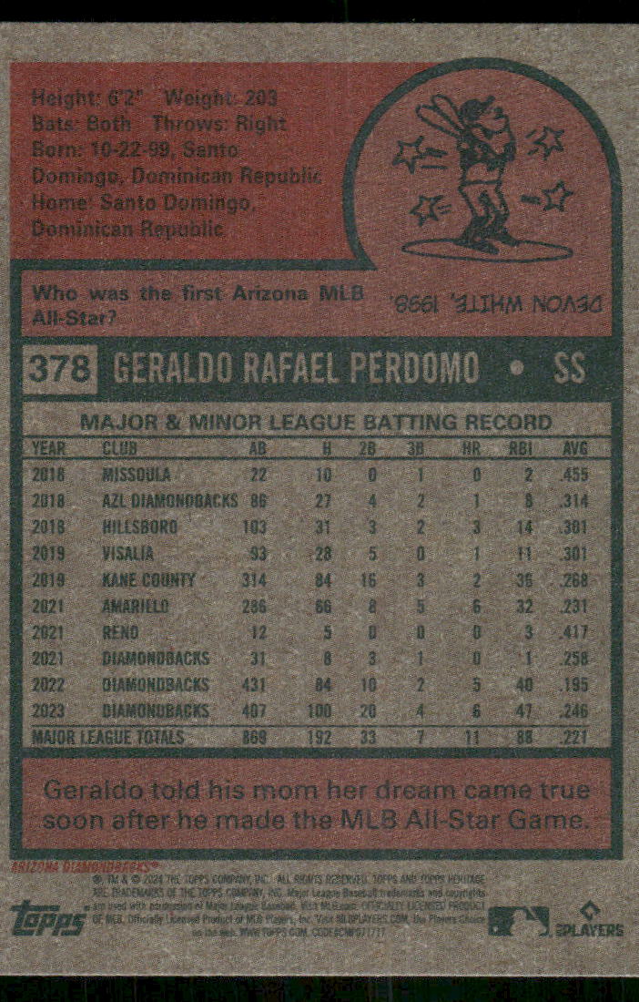 2024 Topps Heritage Geraldo Perdomo #378 Baseball