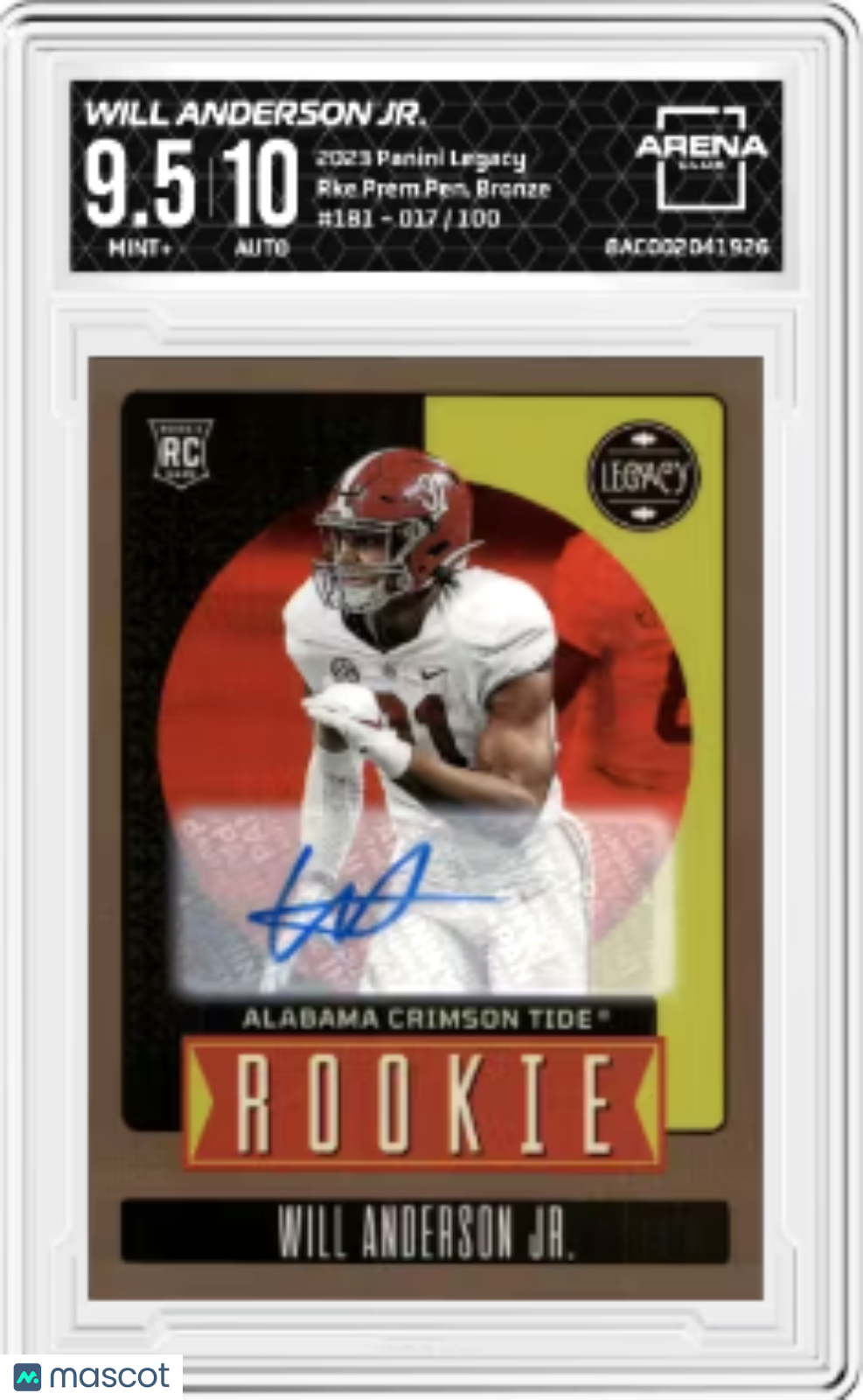 2023 Panini Legacy Will Anderson Jr  Rookie Premium Pen Bronze Auto 17/100