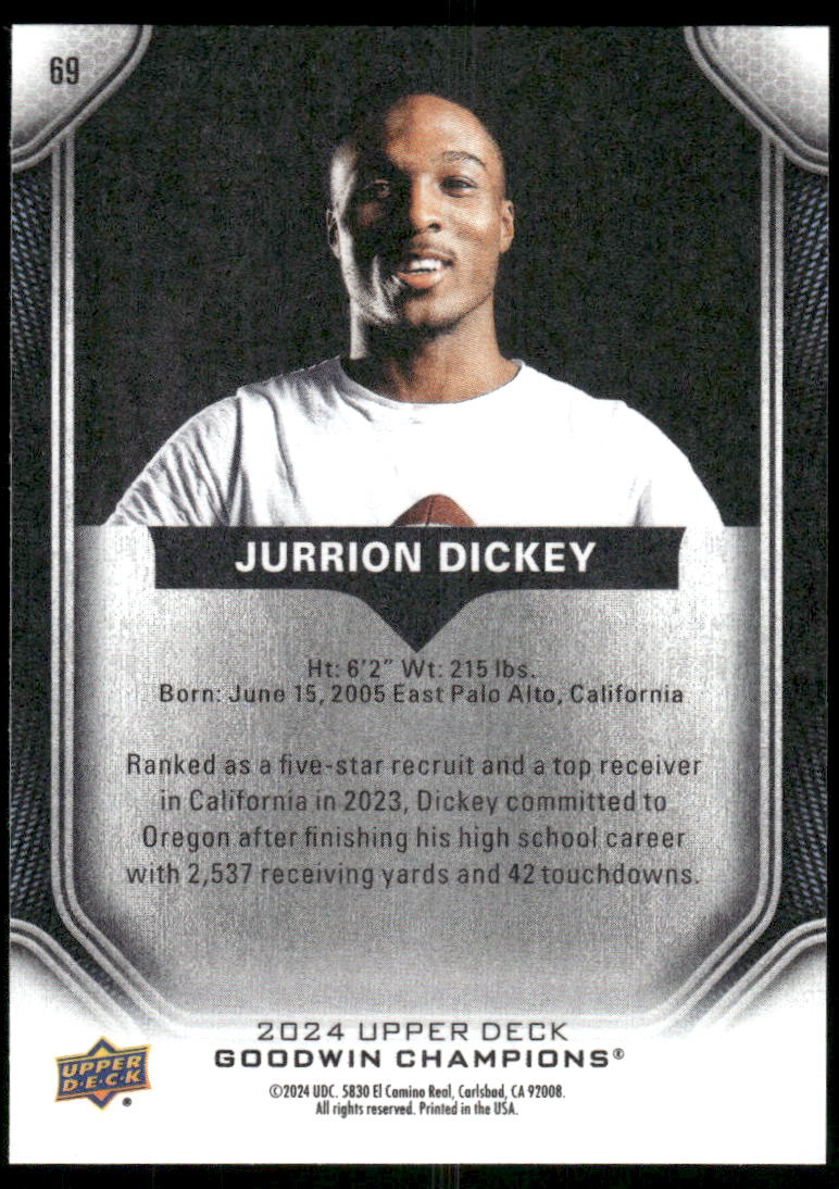 2024 Upper Deck Goodwin Champions Jurrion Dickey #69 Football