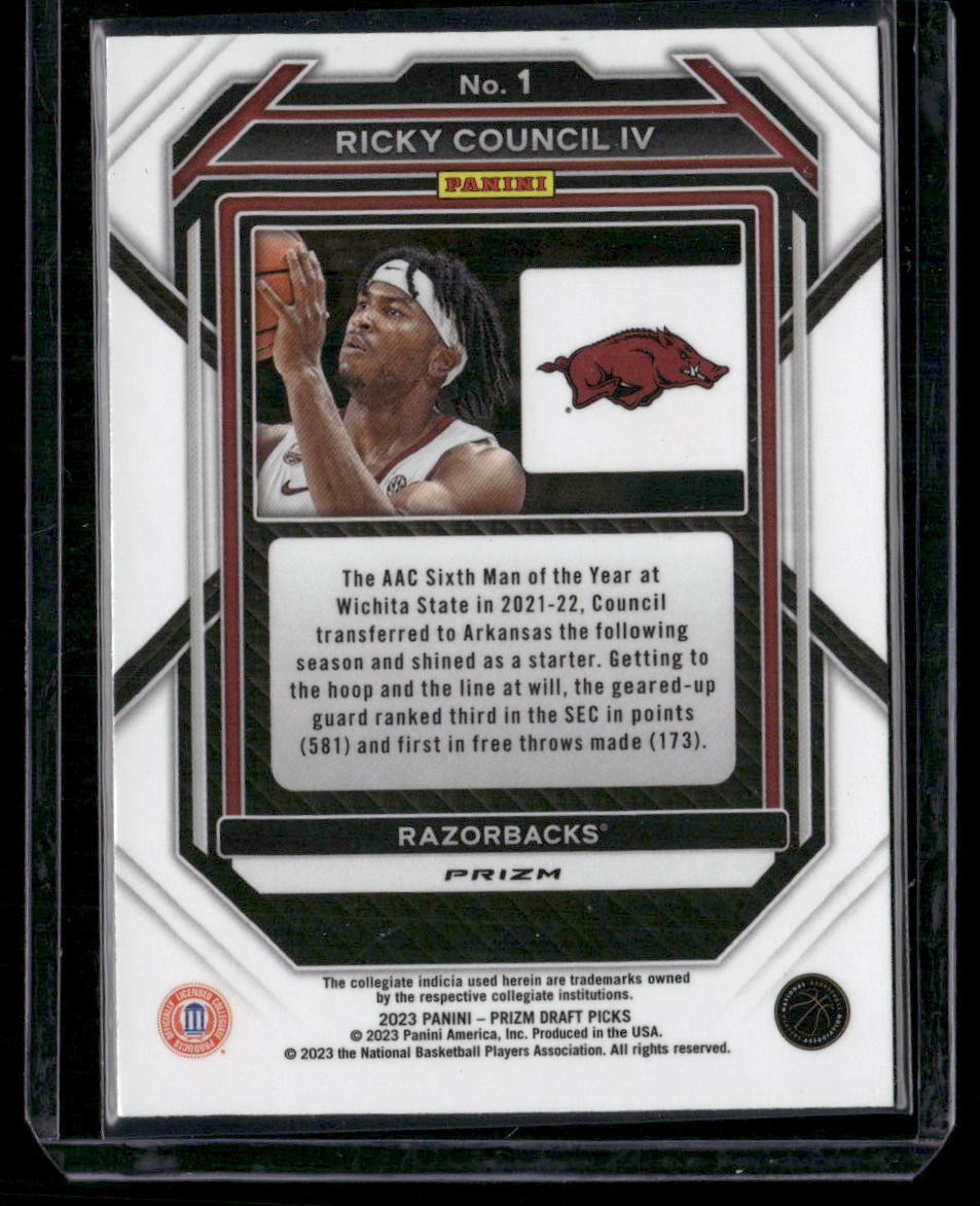 2023 Panini Prizm Draft Picks Ricky Council IV #1 Red Ice RC Basketball