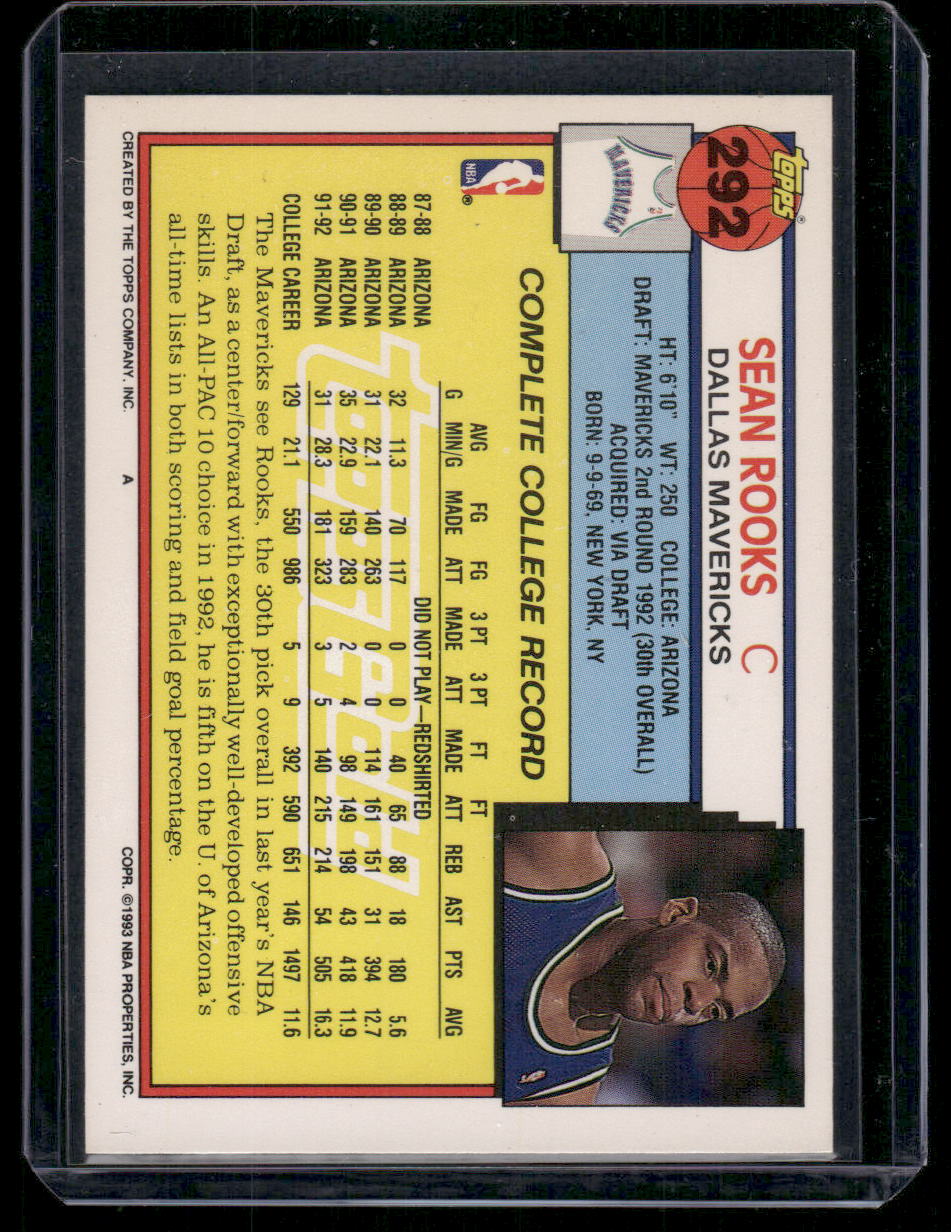 1993 Topps Sean Rooks #292 Gold Basketball