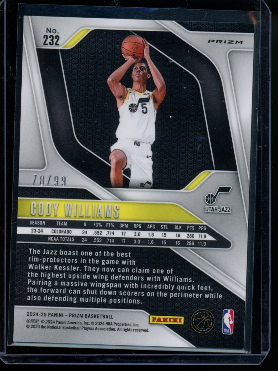2024-25 Panini Prizm Basketball Cody Williams #232 18/99 RC Blue