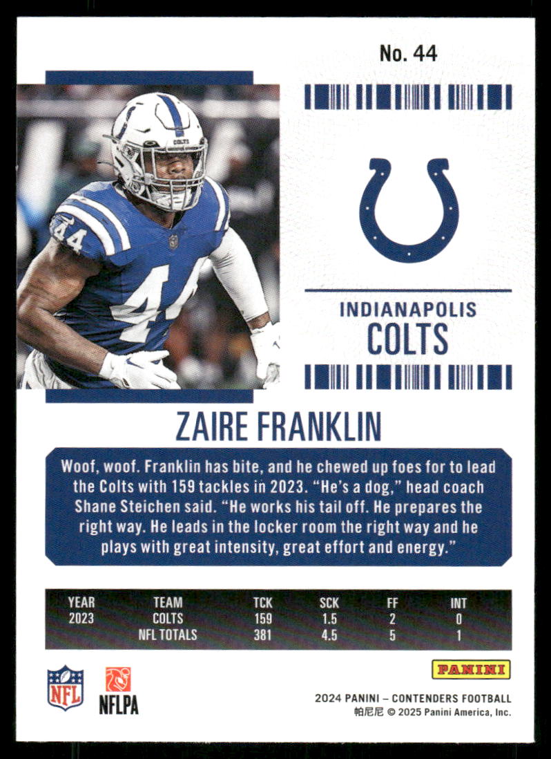 2025 Panini Contenders Zaire Franklin #44 Football