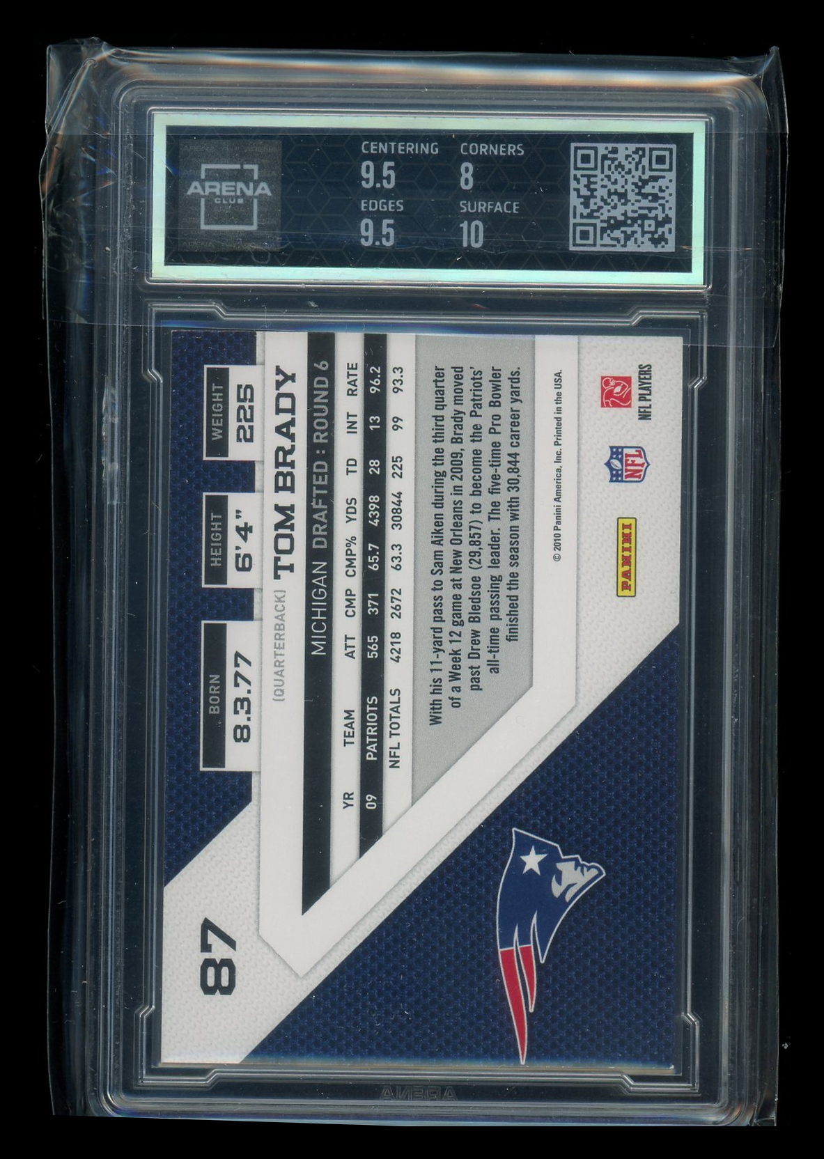 2010 Panini Threads Tom Brady #87 Football Arena Club 8.5