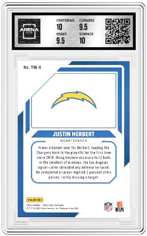 2023 Panini Prestige Justin Herbert #YM-4 Football Arena Club 10