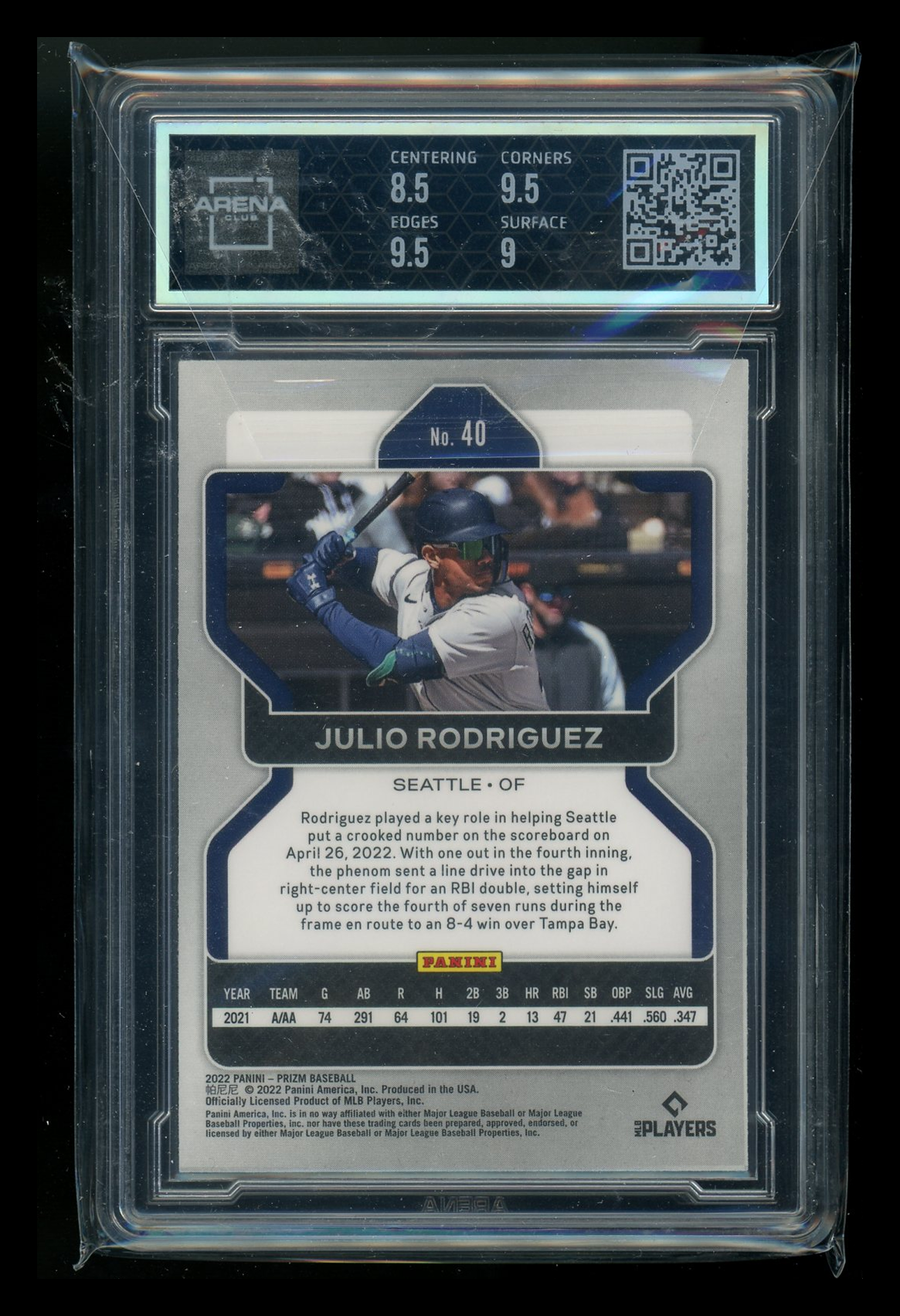 2022 Panini Prizm Julio Rodriguez #40 RC Baseball Arena Club 9