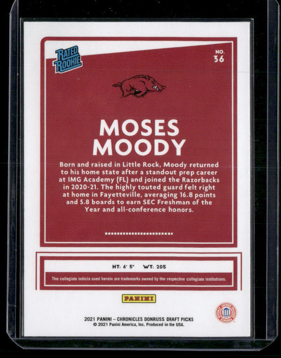 2021 Panini Chronicles Draft Picks Moses Moody #36 Rated Rookie Basketball