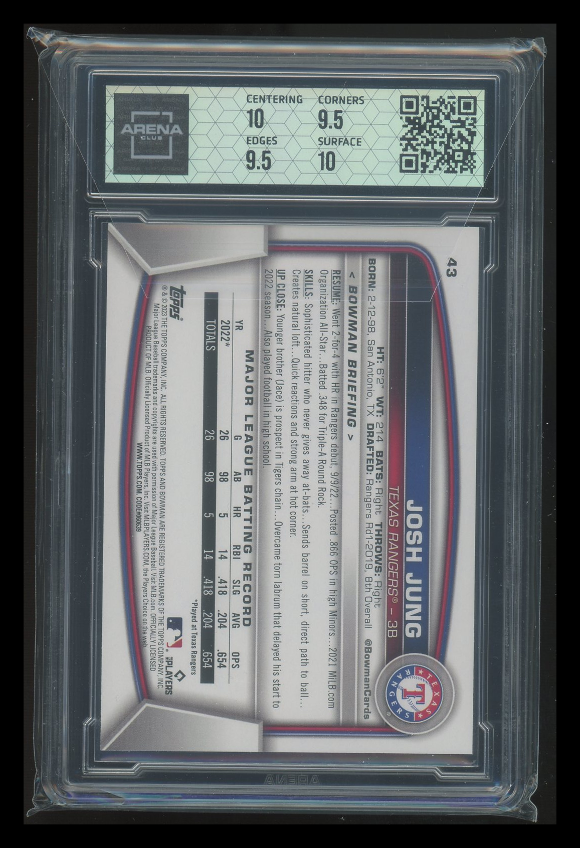 2023 Bowman Josh Jung #43 RC Baseball Arena Club 10