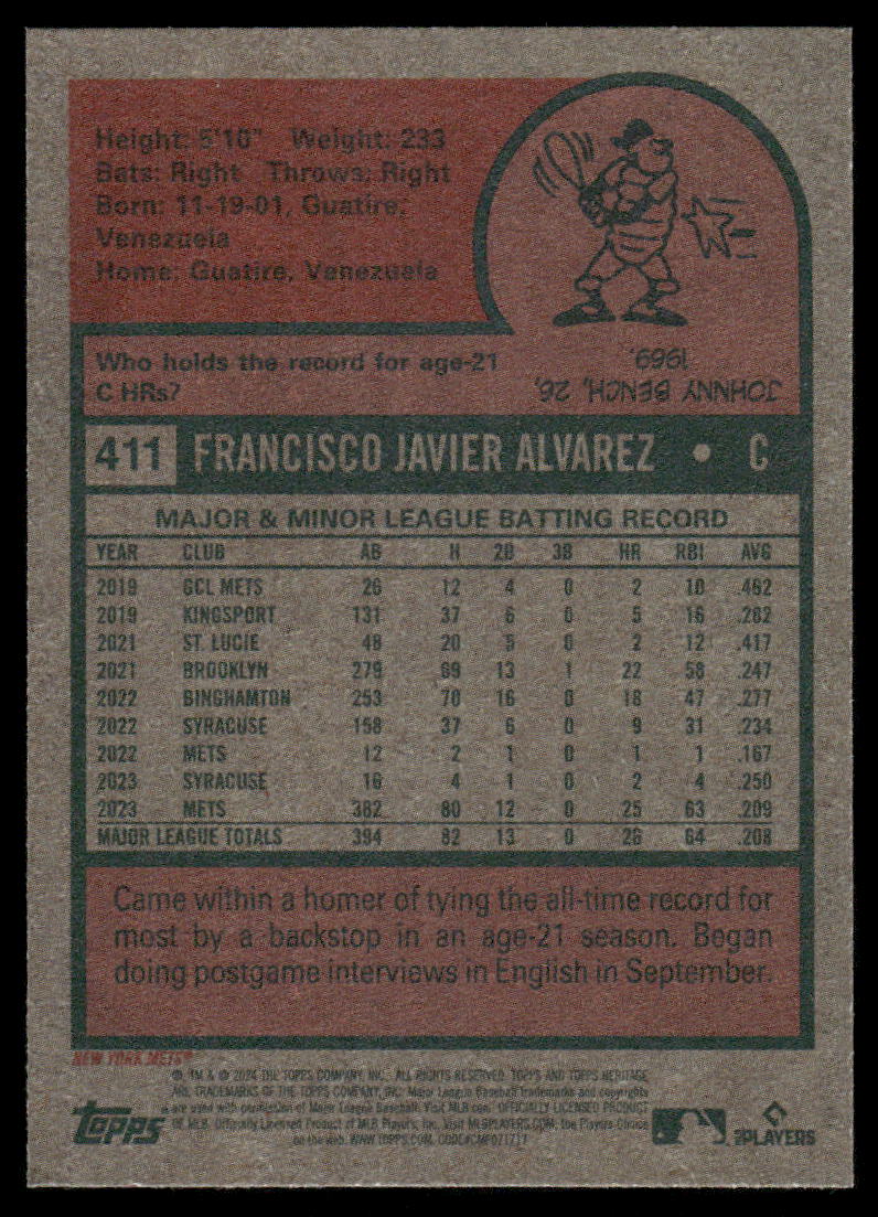 2024 Topps Heritage Francisco Alvarez #411 Baseball