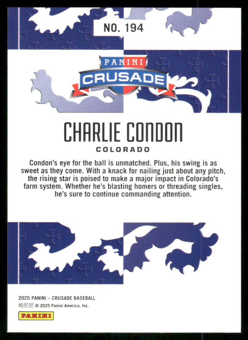 2025 Panini Crusade Baseball Charlie Condon #194 Baseball
