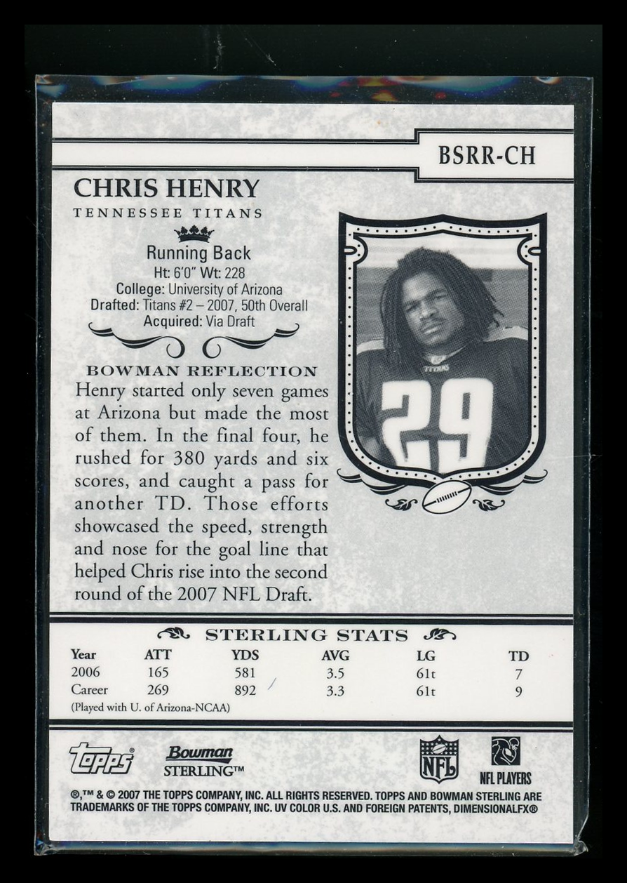 2007 Topps Bowman Sterling Chris Henry #BSRR-CH RC Football