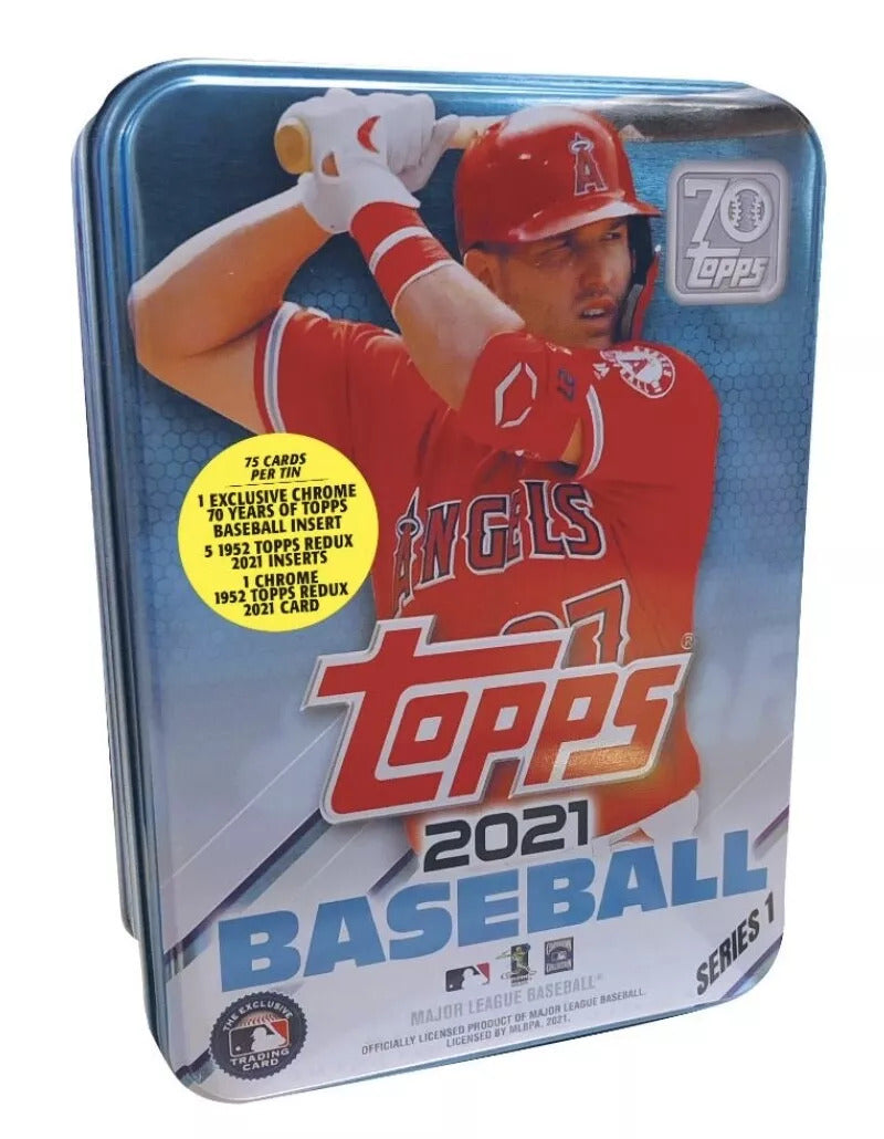 2021 Topps Baseball 75 Cards Per Tin 1 Exclusive Chrome 70 Years of Topps